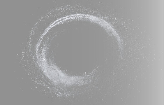 Abstract white powder explosion circle on black background, dynamic dust vortex overlay. Minimalist circular flour dust splash backdrop, creative product display frame template PNG