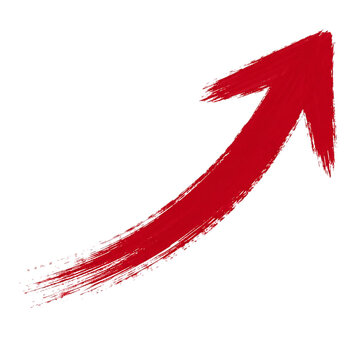 Red hand-painted curved brush arrow pointing up right