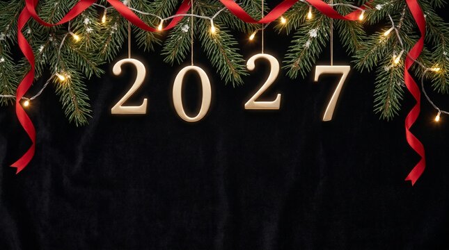 New Year 2027 Festive Background with Gold Numbers and Lights
