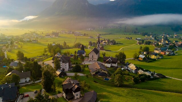 Gosau village in Austria at summer sunny morning.