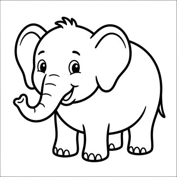 Cartoon elephant with large ears and tusks standing.