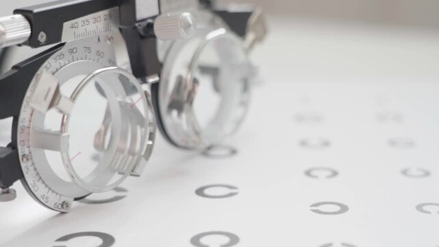 Close-up of optometry device with circular lenses