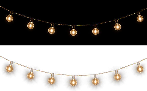 Vintage Hanging Edison Bulb String Lights Garland PNG Isolated on Transparent Background