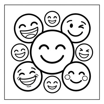 Smiling faces in a circular pattern illustration.