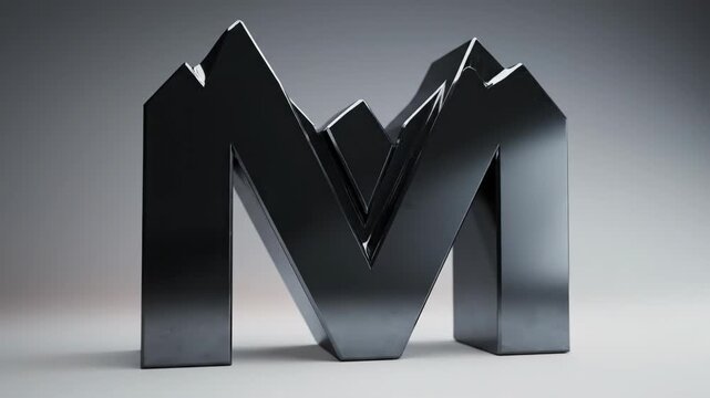 Polished 3D chrome letter M on white background.