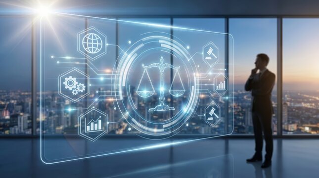 Conceptual illustration of business systems governance and legal compliance