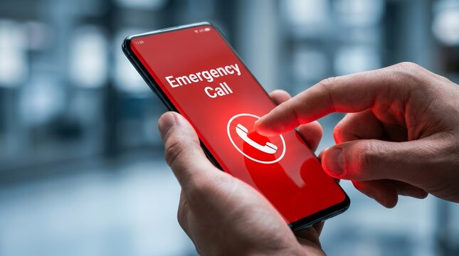 Close up of a person using a mobile phone to make an emergency call.
