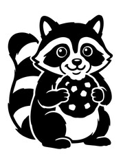 Fototapeta premium Chibi raccoon holding cookie line art coloring page vector illustration