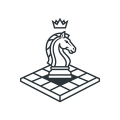 Isometric chess knight piece with crown icon. © Ridwan