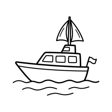 Black and white illustration of a historic sailing ship.