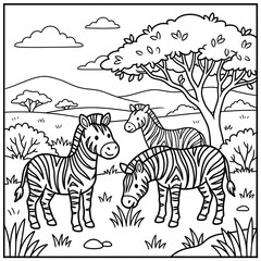 Black and white zebras grazing in a natural setting. © Waris