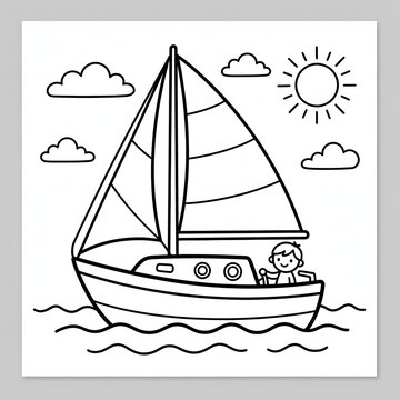 Black and white illustration of a hot air balloon with basket.