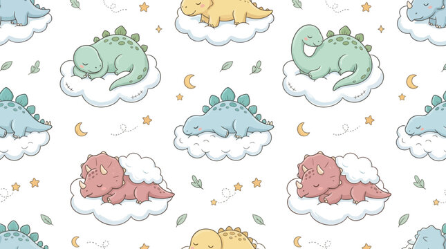 Cute sleeping dinosaurs pattern