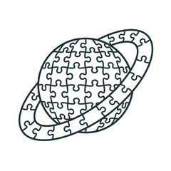 Jigsaw puzzle globe with planetary ring line icon. © Ridwan