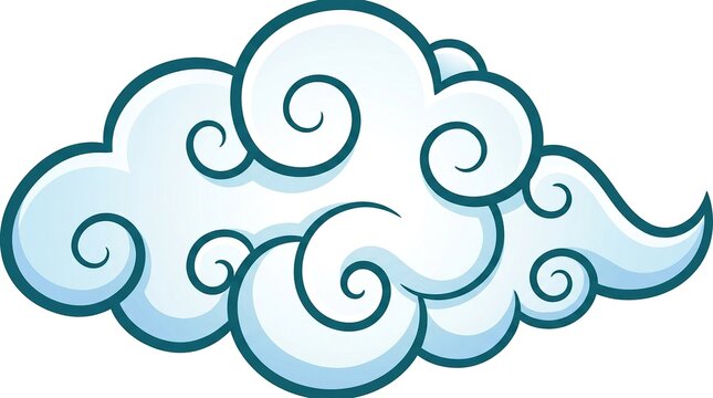 Stylized chinese cloud vector illustration, traditional asian decorative element with swirls and curves, oriental graphic design motif