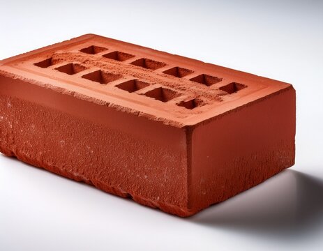 high resolution image of a single red brick with a rough texture and clearly defined edges perfectly isolated on a white background for clear visual detail