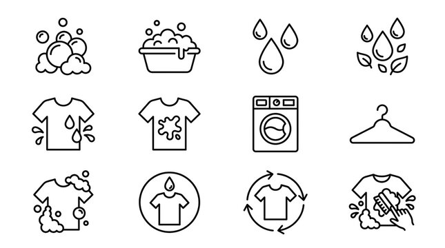 Set of laundry and cleaning icons, vector illustration, isolated on white background