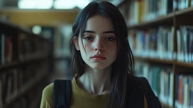 A teenage student focused on learning, surrounded by knowledge.