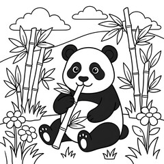Cute cartoon panda bear sitting on grass. © Sukur