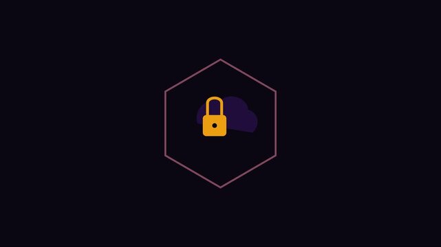 Cloud security animation with rotating padlock and hexagon frame for cyber protection and data privacy concepts 4k