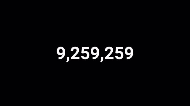 Number counter animation from zero to ten
million numbers on a transparent background  with alpha channel , Counting Numbers from 0 to 10,000,000 on a black background, Counting number animation  