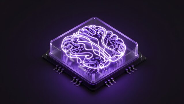 25. [STYLE] of an abstract neural processing unit concept showing a glowing translucent chip with pulsing internal light pathways resembling synaptic connections, dramatic dark studio rim lighting, el