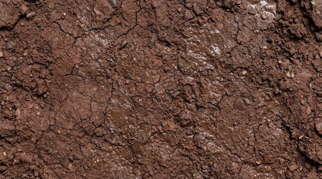 Top down view of dark brown fertile soil texture for gardening and agricultural background purposes