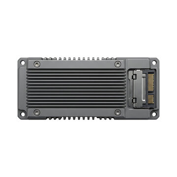Industrial solid state drive with metal heatsink casing isolated on transparent background