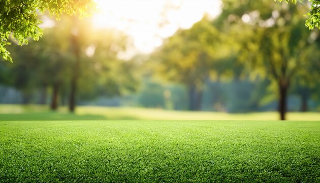 natural grass field background with blurred bokeh and trees in park