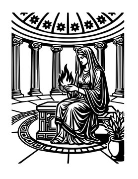 Olympus Greek mythology Hestia goddess of hearth fire and home line art vector illustration
