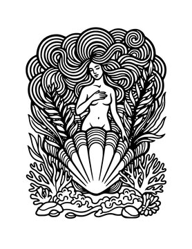 Olympus Greek mythology Aphrodite goddess of love and beauty line art vector illustration