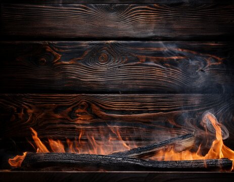 blackened wood texture with smoldering areas perfect for showcasing spicy and grilled food products with ample copy space