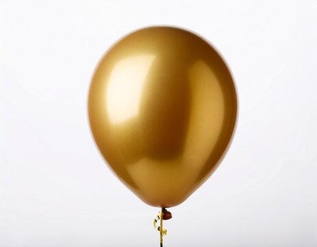 single golden balloon isolated on white background with party supplies birthday