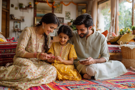 Beautiful Raksha Bandhan festival celebration featuring a loving brother and sister celebrating the sacred bond of siblings, with traditional rakhi, festive decorations, gifts, sweets, and a warm fami