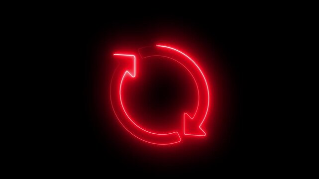 Glowing red neon refresh animation on black background, reload