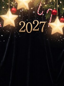 New Year 2027 Festive Holiday Background With Gold Decorations