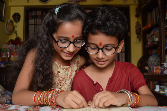 Beautiful Raksha Bandhan festival celebration featuring a loving brother and sister celebrating the sacred bond of siblings, with traditional rakhi, festive decorations, gifts, sweets, and a warm fami