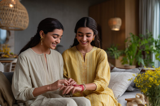 Beautiful Raksha Bandhan festival celebration featuring a loving brother and sister celebrating the sacred bond of siblings, with traditional rakhi, festive decorations, gifts, sweets, and a warm fami