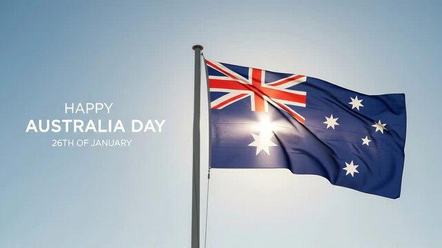 Australian flag waving against a clear blue sky for australia day