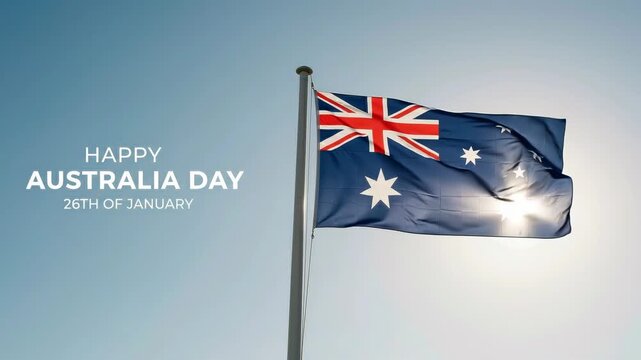 Australian flag waving against a clear blue sky