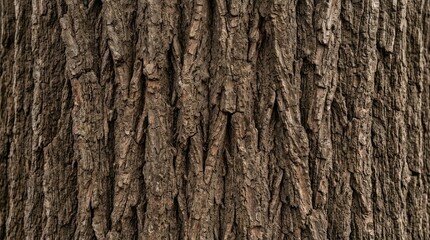 Naklejka premium Detailed close up of brown tree bark with rough texture and natural patterns