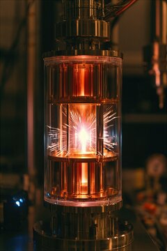 Advanced automated chemical technology and subsea energy reactor core with complex geometric network of glowing liquid lines