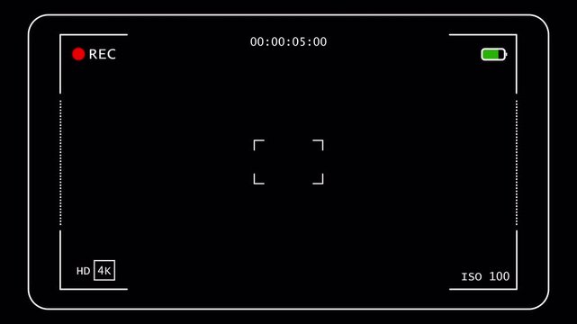 Camera Recording Screen Overlay on Transparent Background, Digital Video Recording HUD Motion Graphic, Minimal Camera REC Interface, 4K Alpha Channel