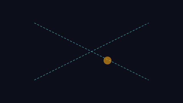 Minimalist motion of an orange circle moving along intersecting dashed lines on a dark animation 4k background