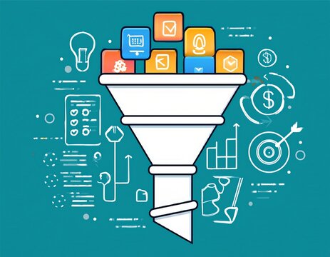 marketing funnel concept with business strategy blocks