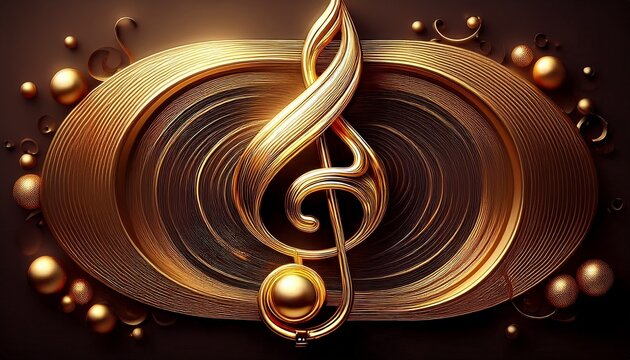 a golden treble clef with a shiny gold ball and wavy lines