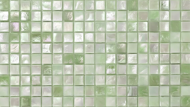 Elegant soft green mosaic tiles with pearlescent shimmer in soft neutral tones