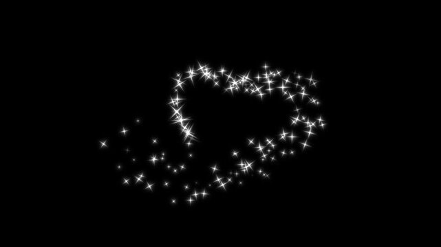 Luxury white glitter sparkles, magic dust star trail animation, twinkling shimmer particles, fairy wand light effect, glowing doodle stars, shimmer particles motion on black background. 4k video