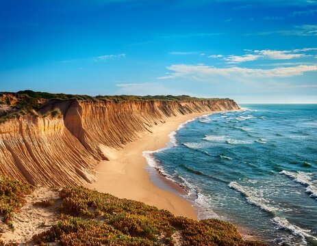 pixelated sandy cliff by ocean