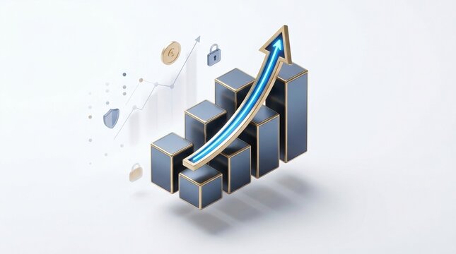 Chart showing growth in business and finance with a glowing rising arrow.
